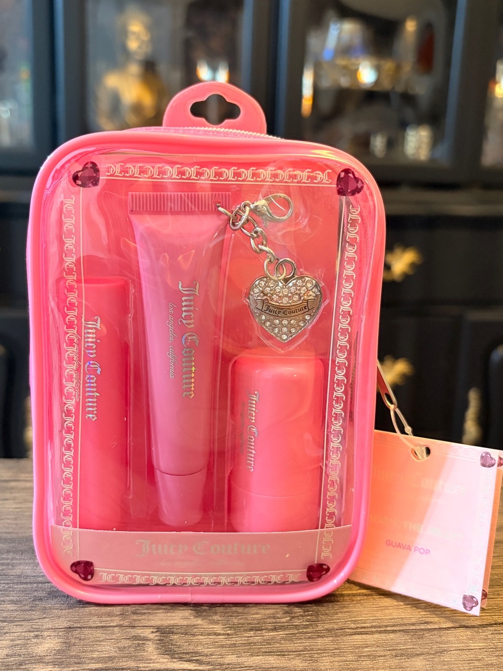 Juicy Couture Hot Pink Lip Care Trio with Sparkle Heart Charm